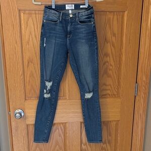 Frame Denim Women's Dark Blue Distressed Skinny Jeans